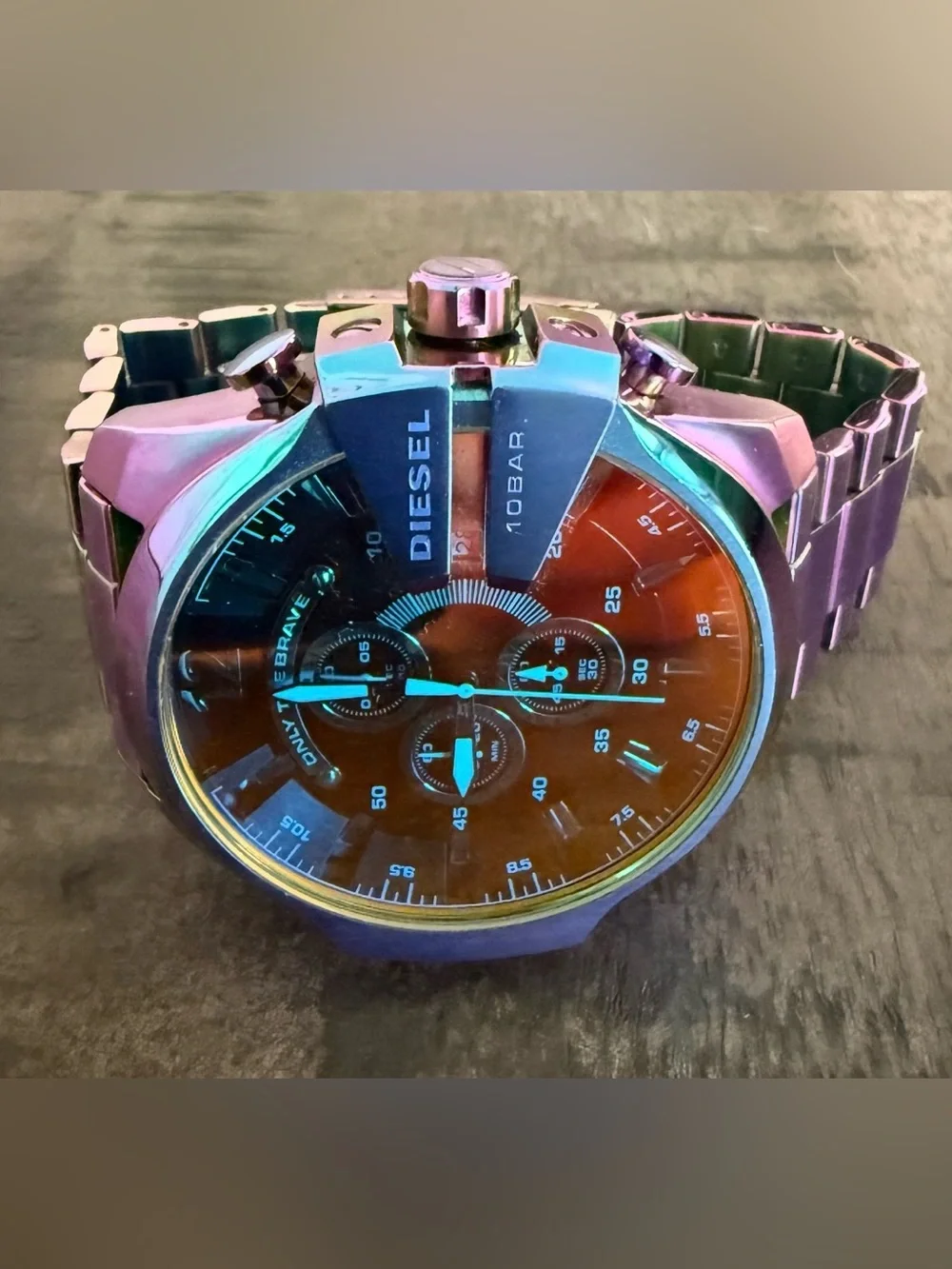Diesel Iridescent Blue and Brown Chronograph Watch (battery not included)